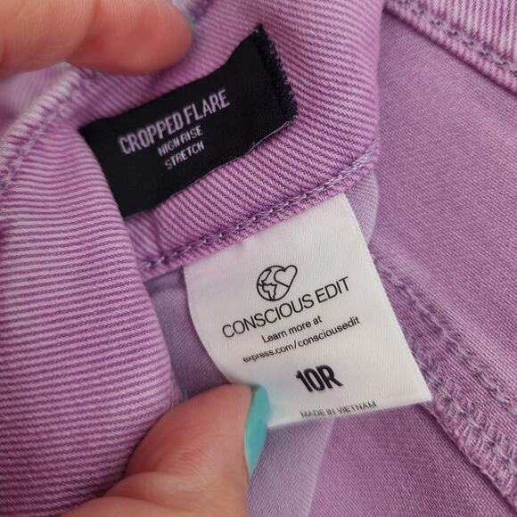 Express Conscious Edit Cropped Flare High Rise Jeans Lavender Women’s Size 10R - Picture 7 of 11